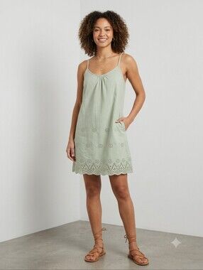 World Market Pale Green Eyelet Embroidered Cotton Mini Sundress Small/Medium